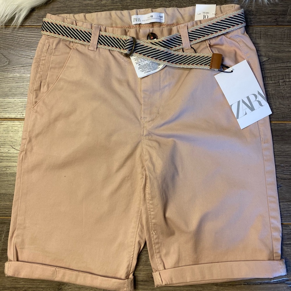 New Zara boys textured cotton blend shorts